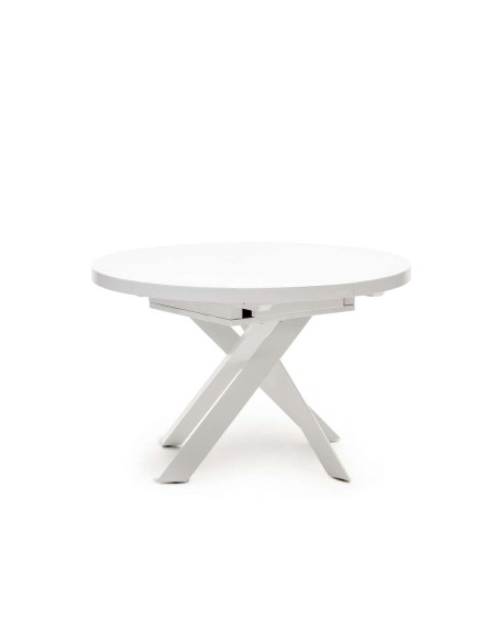 Mesa extensible redonda VASHTI Ø120(160)x120cm cristal, MDF/acero blanco - Kave Home