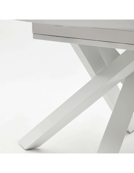 Mesa extensible redonda VASHTI Ø120(160)x120cm cristal, MDF/acero blanco - Kave Home