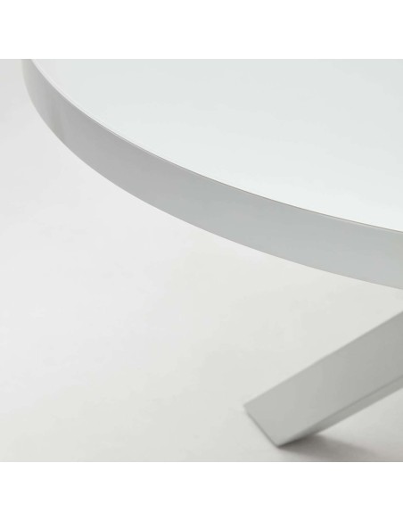 Mesa extensible redonda VASHTI Ø120(160)x120cm cristal, MDF/acero blanco - Kave Home
