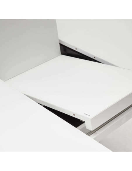 Mesa extensible redonda VASHTI Ø120(160)x120cm cristal, MDF/acero blanco - Kave Home