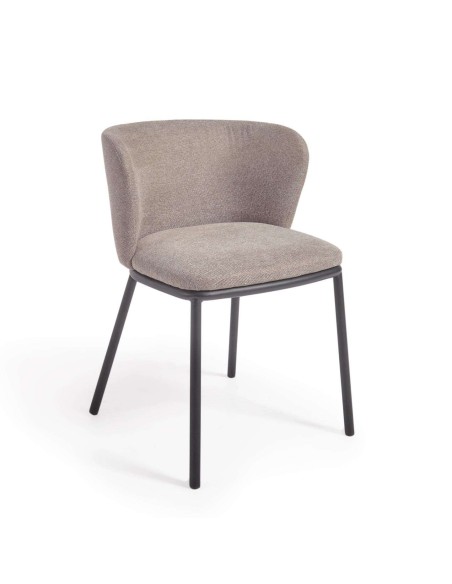Silla Ciselia chenilla marrón claro/acero negro - Kave Home