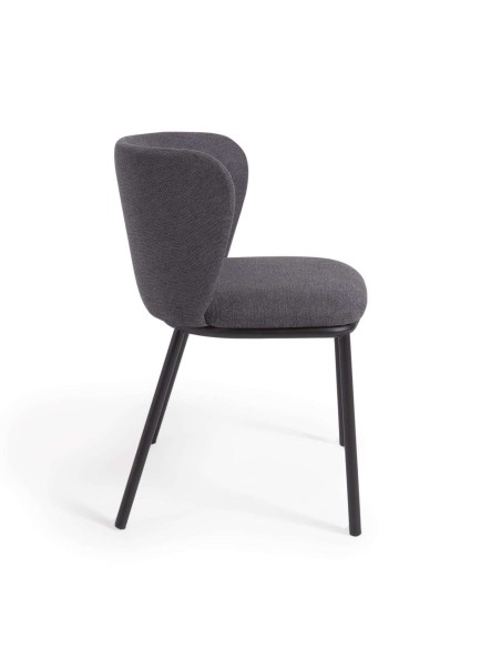 Silla Ciselia chenilla gris oscuro/acero negro - Kave Home