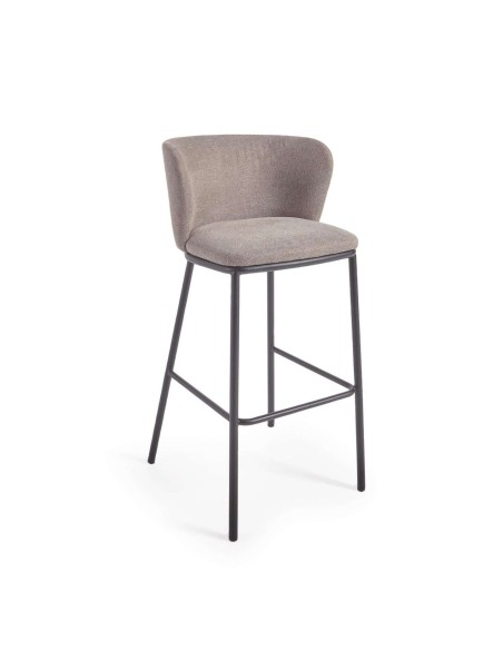 Taburete Ciselia 75 cm chenilla marrón claro/acero negro  - Kave Home