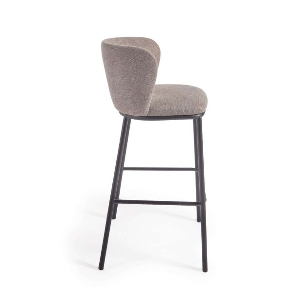 Taburete Ciselia 75 cm chenilla marrón claro/acero negro  - Kave Home Taburete Ciselia 75 cm chenilla marrón claro/acero negro  - Kave Home