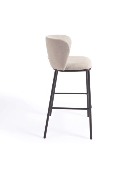 Taburete Ciselia 75 cm chenilla beige/acero negro  - Kave Home