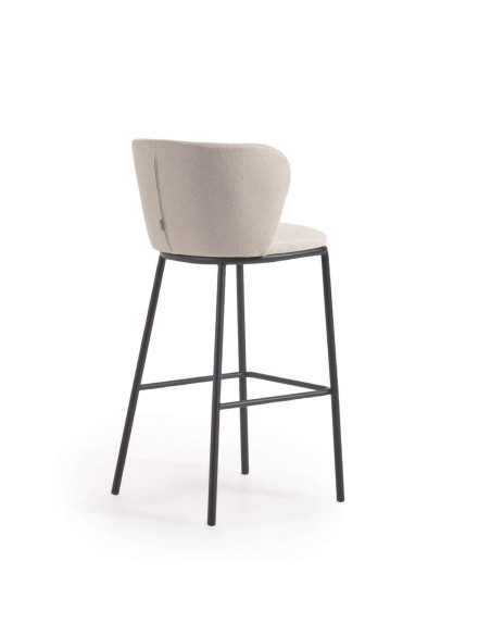 Taburete Ciselia 75 cm chenilla beige/acero negro  - Kave Home