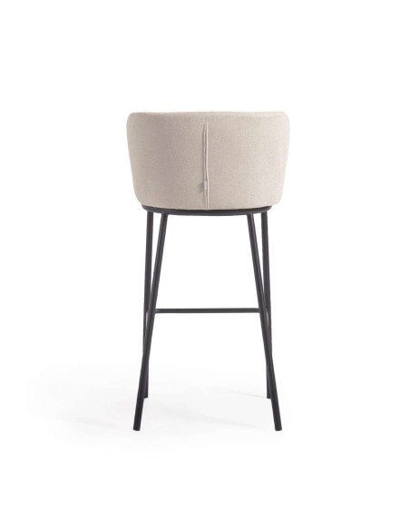 Taburete Ciselia 75 cm chenilla beige/acero negro  - Kave Home