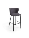 Taburete Ciselia 75 cm chenilla gris oscuro/acero negro - Kave Home