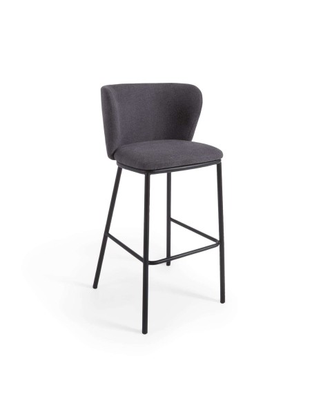 Taburete Ciselia 75 cm chenilla gris oscuro/acero negro  - Kave Home