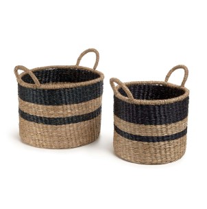 Set Nydia de 2 cestas de fibras naturales con acabado natural y negro - Kave Home. YG0825FN46. Vackart, tu tienda de diseño