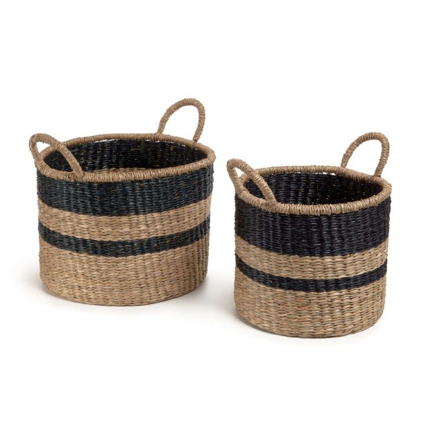 Set Nydia de 2 cestas de fibras naturales con acabado natural y negro - Kave Home