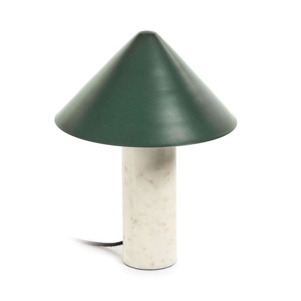 Lámpara de mesa Valentine de mármol blanco y metal acabado pintado verde - Kave Home