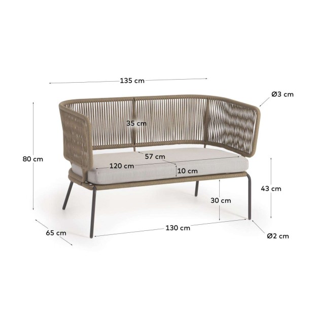 Sofá NADIN 2 plazas cuerda beige/acero galvanizado 135 cm - Kave Home Sofá NADIN 2 plazas cuerda beige/acero galvanizado 135 cm - Kave Home