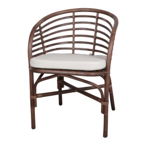 Silla con Brazos CURACAO, Ratán Natural Marrón / Textil. Vackart