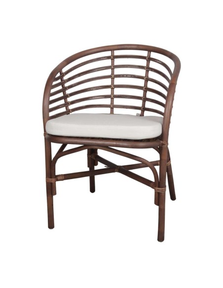 Silla con Brazos CURACAO, Ratán Natural Marrón / Textil. Vackart