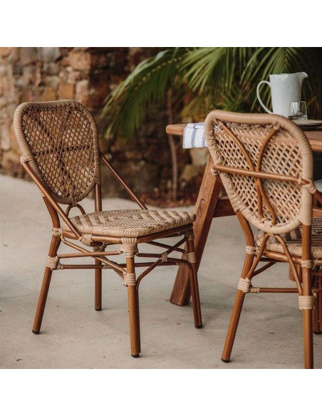 Silla Exterior LAUREN, Metal / Ratán Sintético / Natural. Vackart