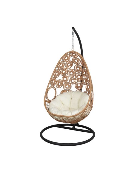 Silla Colgante CORFU, Ratán Sintético / Textil Beige / Metal. Vackart