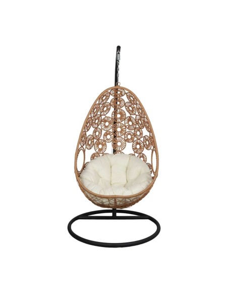 Silla Colgante CORFU, Ratán Sintético / Textil Beige / Metal. Vackart