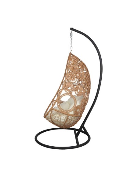 Silla Colgante CORFU, Ratán Sintético / Textil Beige / Metal. Vackart