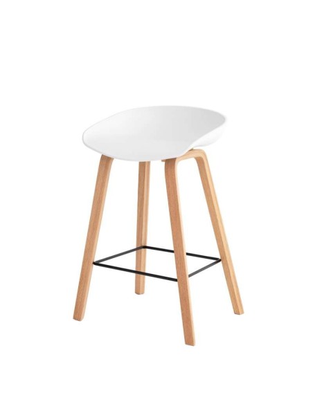 Taburete Alto MÅNEFRI 66 cm, Plástico Blanco / Madera Natural