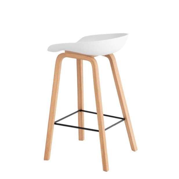 Taburete Alto MÅNEFRI 66 cm, Plástico Blanco / Madera Natural Taburete Alto MÅNEFRI 66 cm, Plástico Blanco / Madera Natural