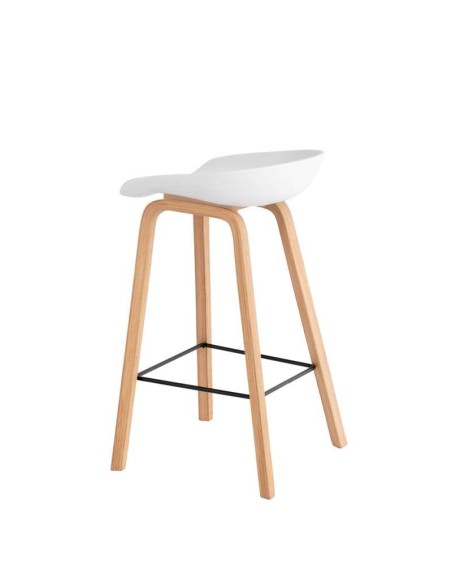 Taburete Alto MÅNEFRI 66 cm, Plástico Blanco / Madera Natural