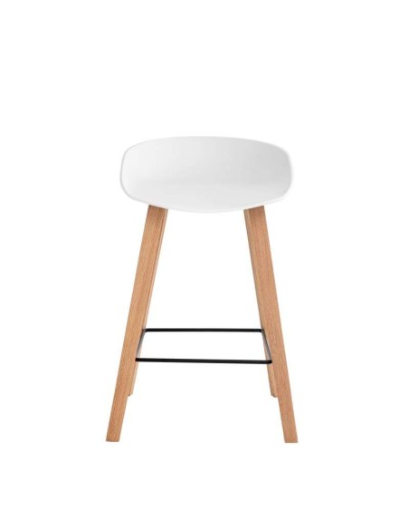 Taburete Alto MÅNEFRI 66 cm, Plástico Blanco / Madera Natural