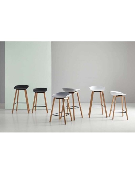 Taburete Alto MÅNEFRI 66 cm, Plástico Blanco / Madera Natural