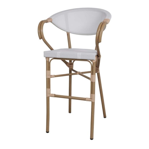 Taburete Alto NIDRAZA 75 cm, Metal / Textilene Beige. Vackart