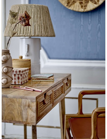 Lámpara de Sobremesa RAMA, Cerámica Blanca / Yute - Bloomingville. Vackart