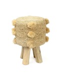 Taburete Raffia Pom Pom Natural 47cm - Bazar Bizar