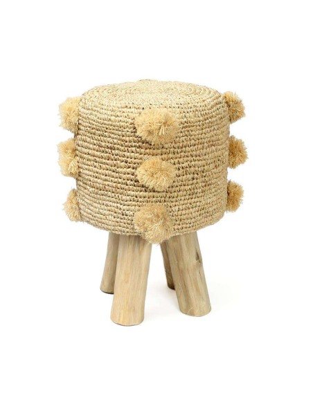 Taburete Raffia Pom Pom 47cm Natural - Bazar Bizar