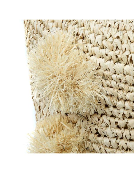 Taburete Raffia Pom Pom 47cm Natural - Bazar Bizar
