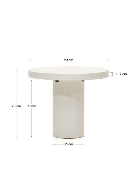 Mesa redonda Aiguablava Ø90cm cemento blanco - Kave Home
