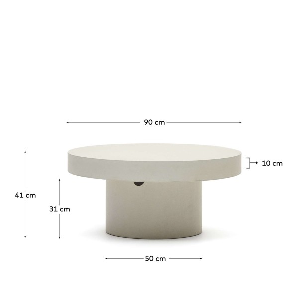 Mesa de centro redonda Aiguablava Ø90cm cemento blanco - Kave Home