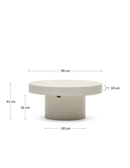Mesa de centro redonda Aiguablava Ø90cm cemento blanco - Kave Home