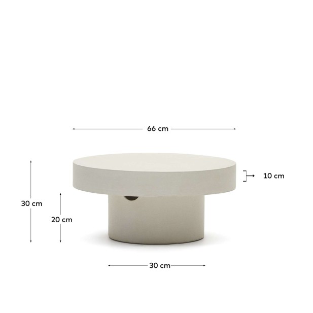 Mesa de centro redonda Aiguablava Ø66cm cemento blanco - Kave Home