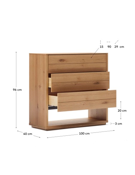 Cómoda Alguema 3 cajones en chapa de roble Kave Home - M0400010MM40