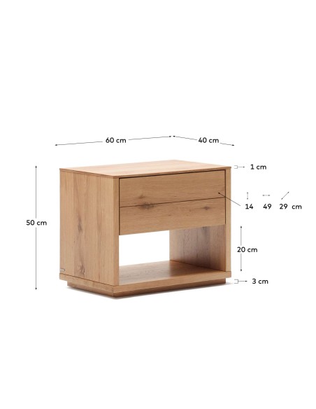 Mesita de noche Alguema 40x50cm chapa de roble acabado natural - Kave Home