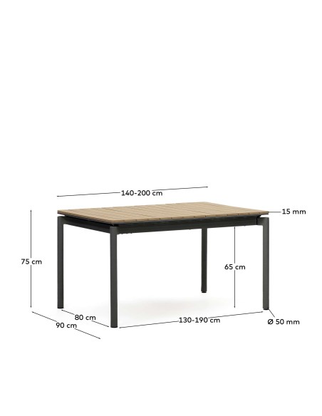 Mesa extensible exterior Canyelles 140(200)x90cm KaveHome J0200005MM46
