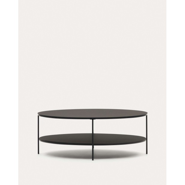 Mesa de centro Fideia cristal templado/metal negro mate Ø110x65cm Kave