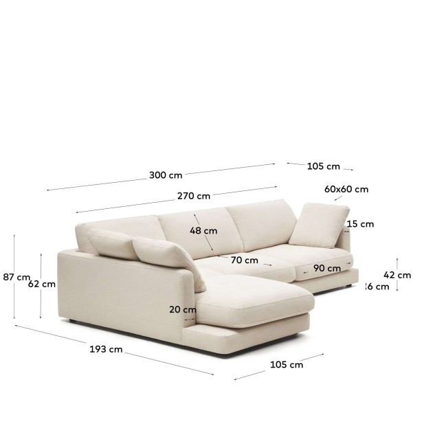 Sofá Gala 4 plazas chaise longue izquierdo beige 300cm Kave Home