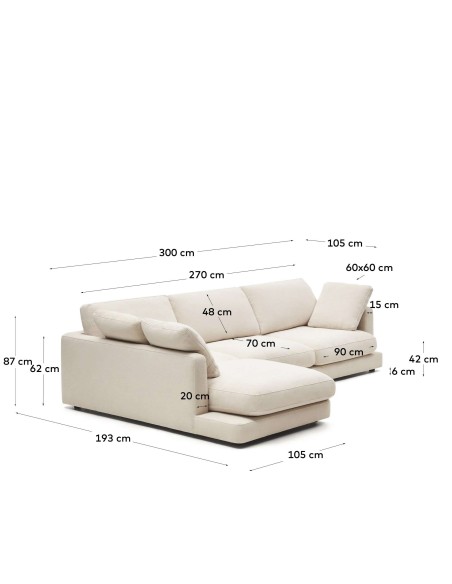 Sofá Gala 4 plazas chaise longue izquierdo beige 300cm Kave Home