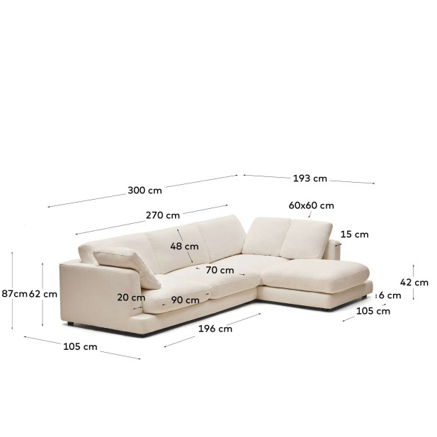 Sofá Gala 4 plazas con chaise longue derecho beige 300 cm - Kave Home Sofá Gala 4 plazas con chaise longue derecho beige 300 cm - Kave Home