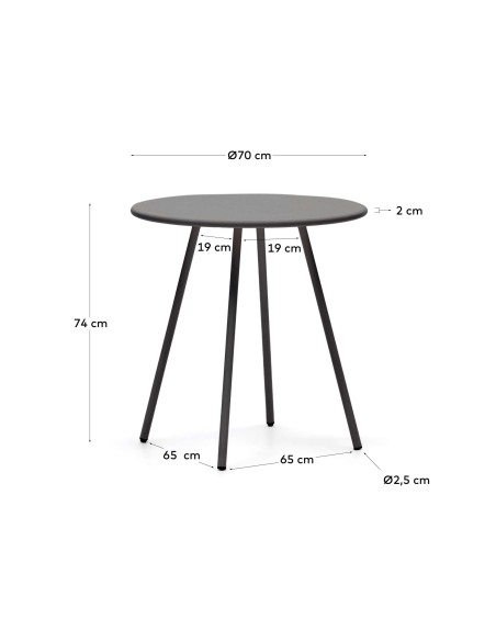 Mesa redonda de exterior Montjoi de acero gris Ø 70 cm - Kave Home