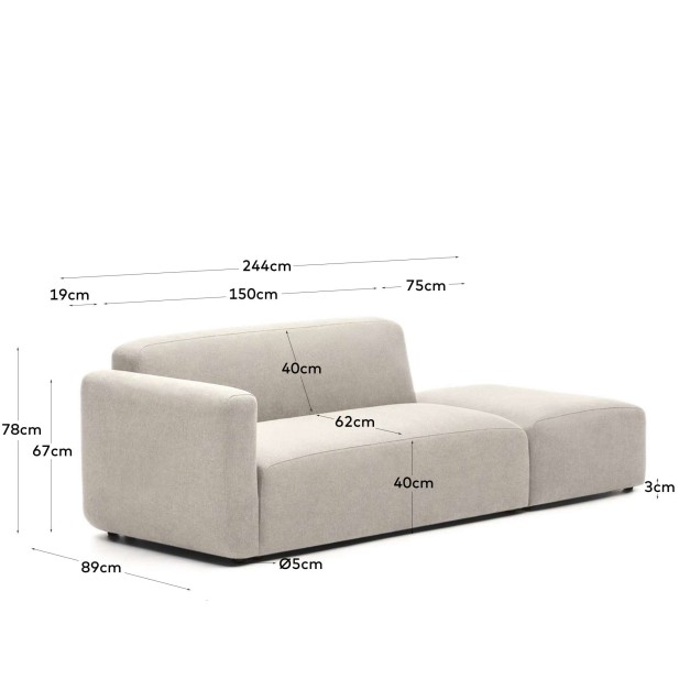 Sofá modular Neom 2 plazas con terminal beige 244 cm - Kave Home