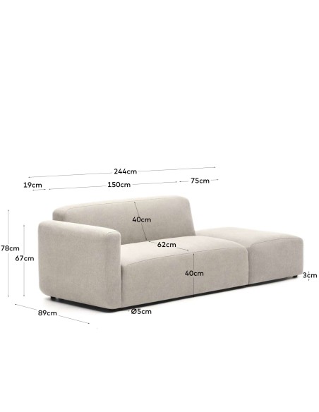Sofá modular Neom 2 plazas con terminal beige 244 cm - Kave Home