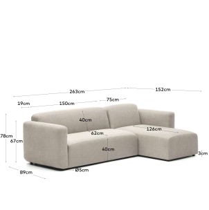 Sofá modular Neom 3 plazas chaise longue derecho/izquierdo beige 263cm 2