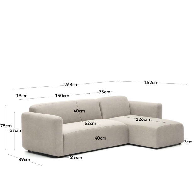Sofá modular Neom 3 plazas chaise longue derecho/izquierdo beige 263cm