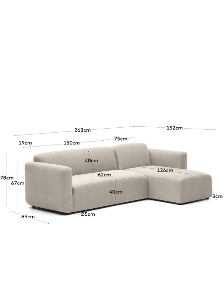 Sofá modular Neom 3 plazas chaise longue derecho/izquierdo beige 263cm